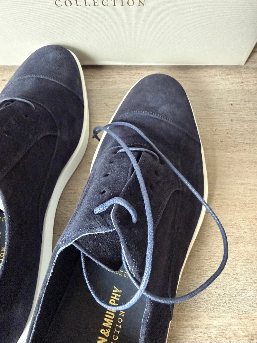 Johnston & Murphy Navy Italian Suede Bolivar Cap Toe with White Sole